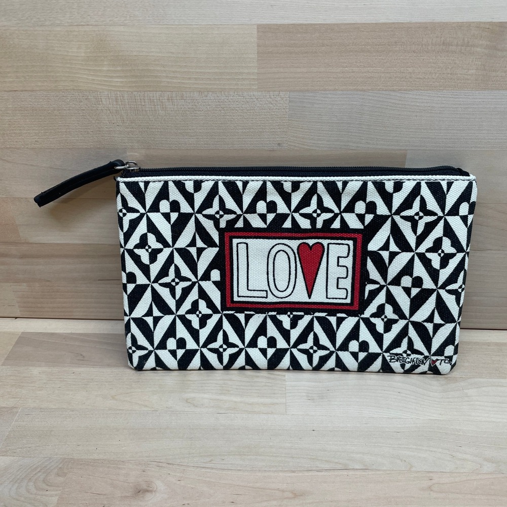 Brighton Love Canvas Pouch Black White Geometric Heart Makeup Bag Clutch